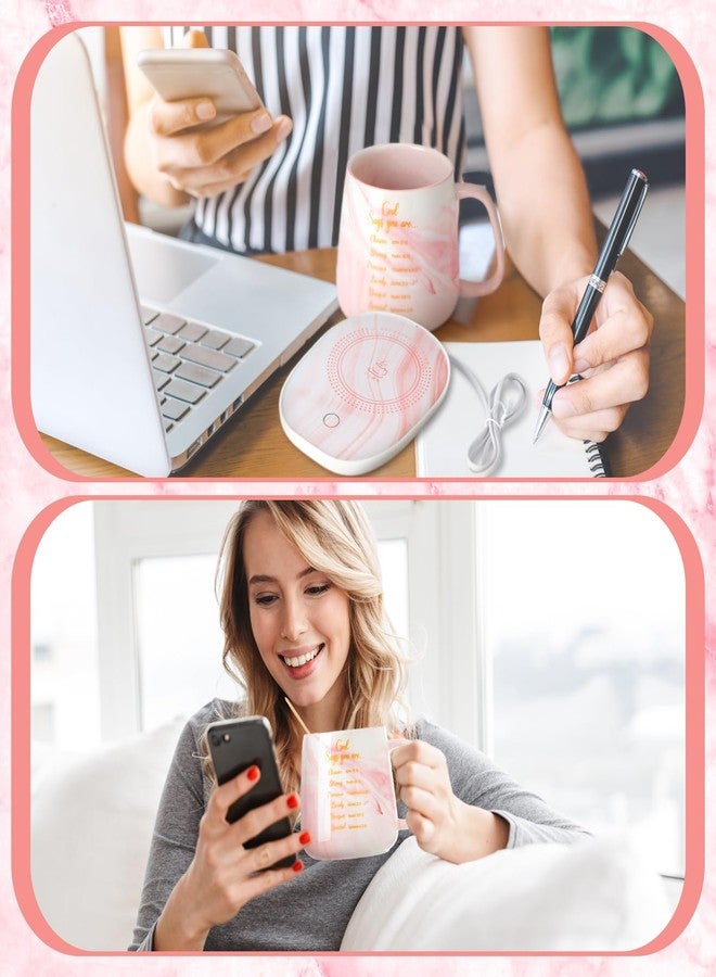 Nitial Bible Verse Coffee Mug Warmer Set for Women Pink Christian Gifts Marble Mug Warming Plate Birthday Gift Christmas Graduation Gifts for Coworker Volunteer Teacher - Image 5